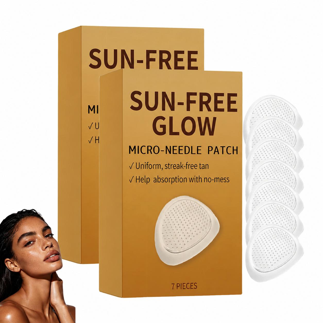 2er-Pack Sun Free Glow Patch, 2026 New Sreless Tanning Nano Microneedle Patch, Sun Free Glow Micro Needle Patch Tanning für gleichmäßigen Bronze-Hautton
