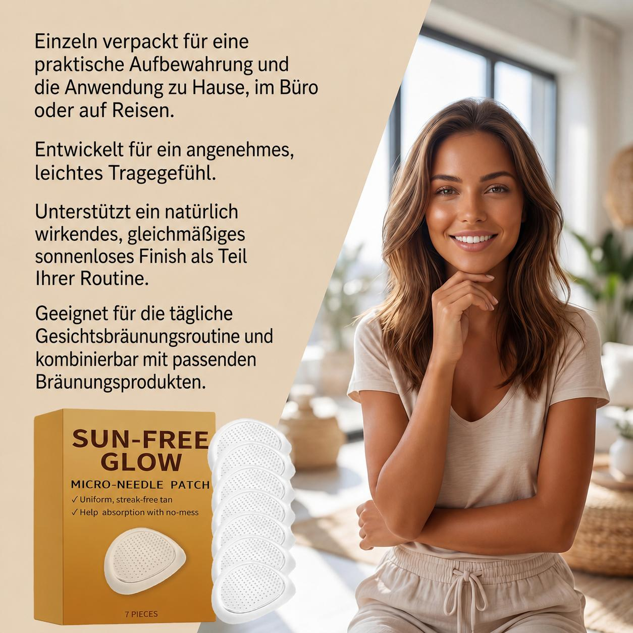 2er-Pack Sun Free Glow Patch, 2026 New Sreless Tanning Nano Microneedle Patch, Sun Free Glow Micro Needle Patch Tanning für gleichmäßigen Bronze-Hautton