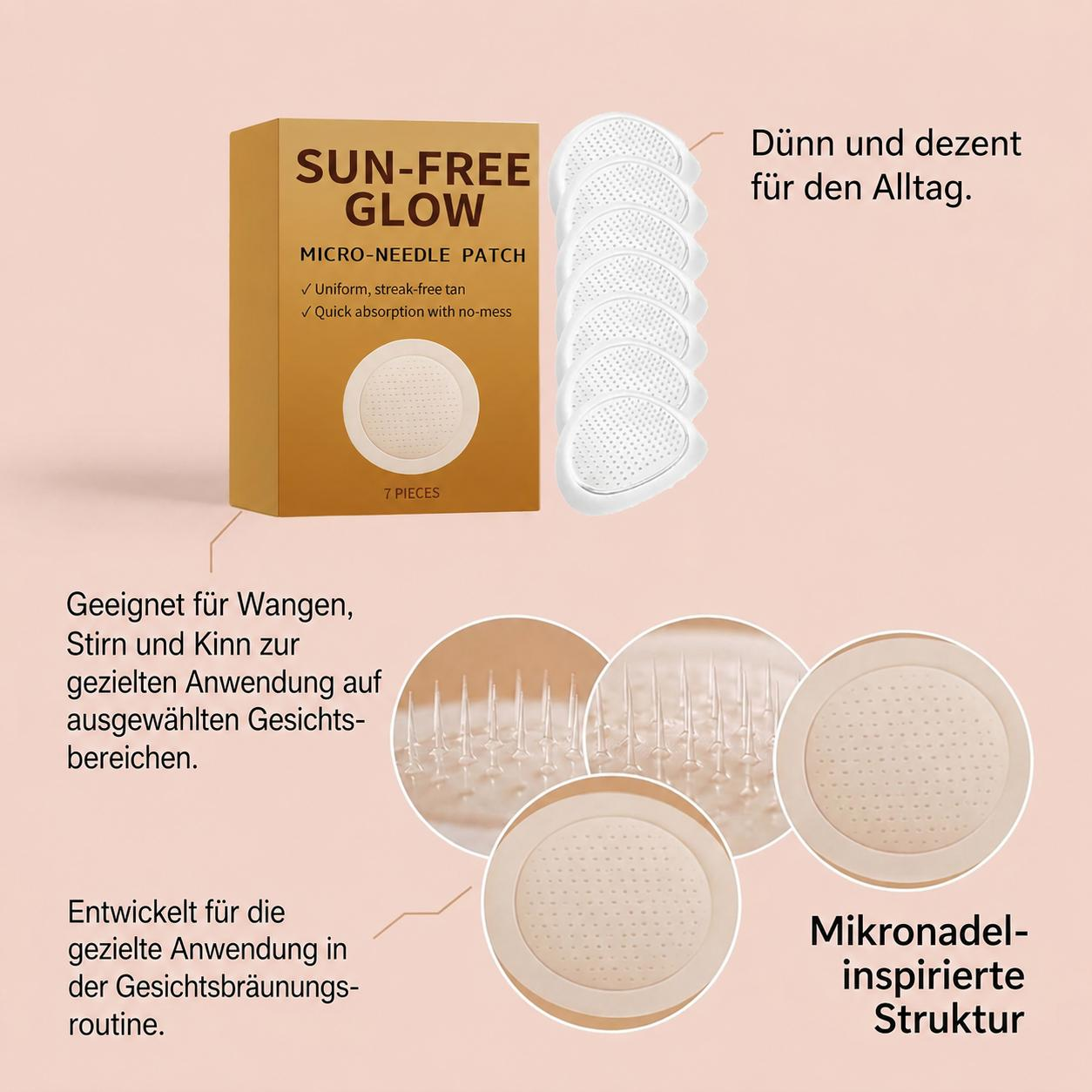2er-Pack Sun Free Glow Patch, 2026 New Sreless Tanning Nano Microneedle Patch, Sun Free Glow Micro Needle Patch Tanning für gleichmäßigen Bronze-Hautton
