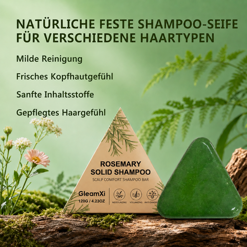 2 Stück Rosmarin-Shampoo-Riegel, koreanischer Kopfhaut-Revival-Riegel, natürliches festes Dreiecksshampoo mit Usman-Gras für Frauen und Männer, voluminös und stärkend für alle Haartypen, 240g