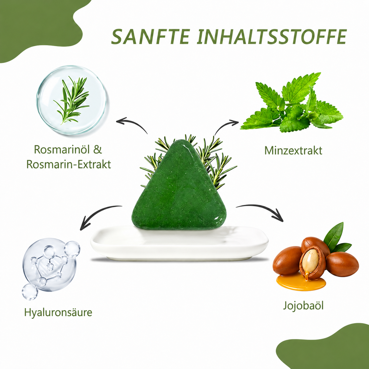 2 Stück Rosmarin-Shampoo-Riegel, koreanischer Kopfhaut-Revival-Riegel, natürliches festes Dreiecksshampoo mit Usman-Gras für Frauen und Männer, voluminös und stärkend für alle Haartypen, 240g