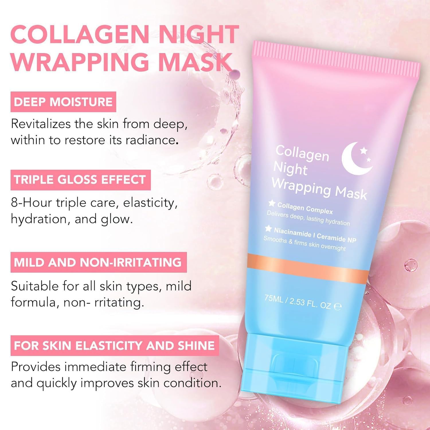 2er-Pack Collagen Night Wrapping Mask, Collagen Overnight Wrapping Peel Off Kollagen Maske, Bio Collagen Face Mask, Collagen Maske Gesicht Overnight, Hydrolyzed Collagen for Glowing Skin