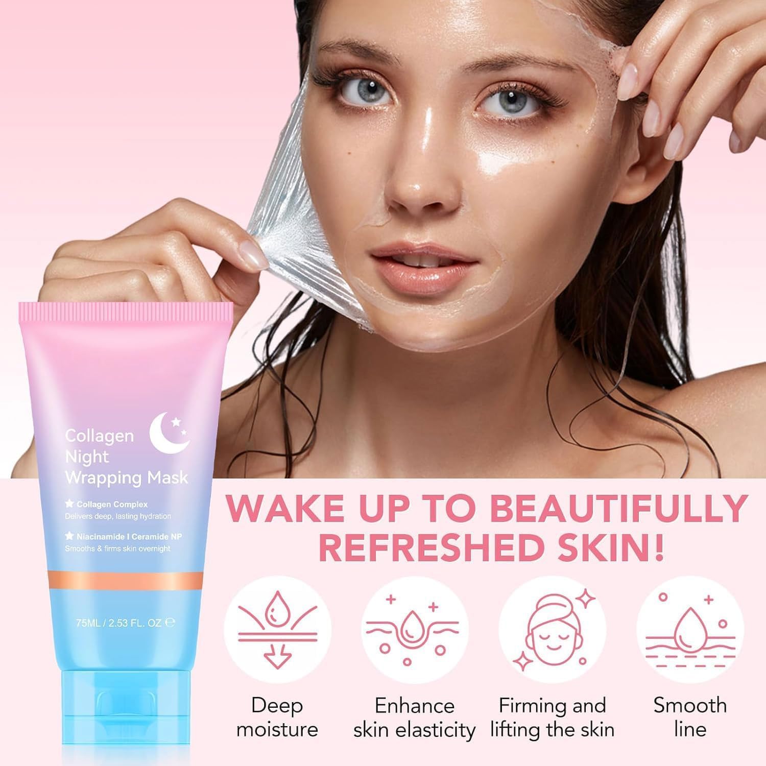 2er-Pack Collagen Night Wrapping Mask, Collagen Overnight Wrapping Peel Off Kollagen Maske, Bio Collagen Face Mask, Collagen Maske Gesicht Overnight, Hydrolyzed Collagen for Glowing Skin